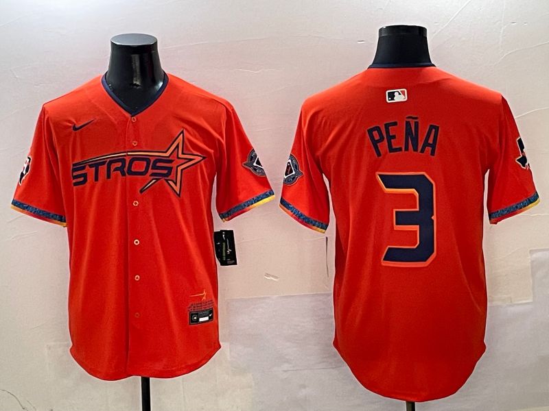 Men Houston Astros #3 Pena Orange Five generation Joint Name Nike 2025 MLB Jersey style 6